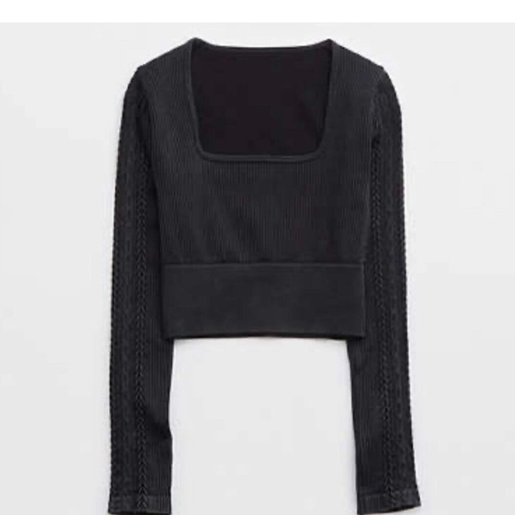 Offline By Aerie Womens Seamless Cable Square Neck Ribbed Top Shirt Black NEW XL - Picture 1 of 15